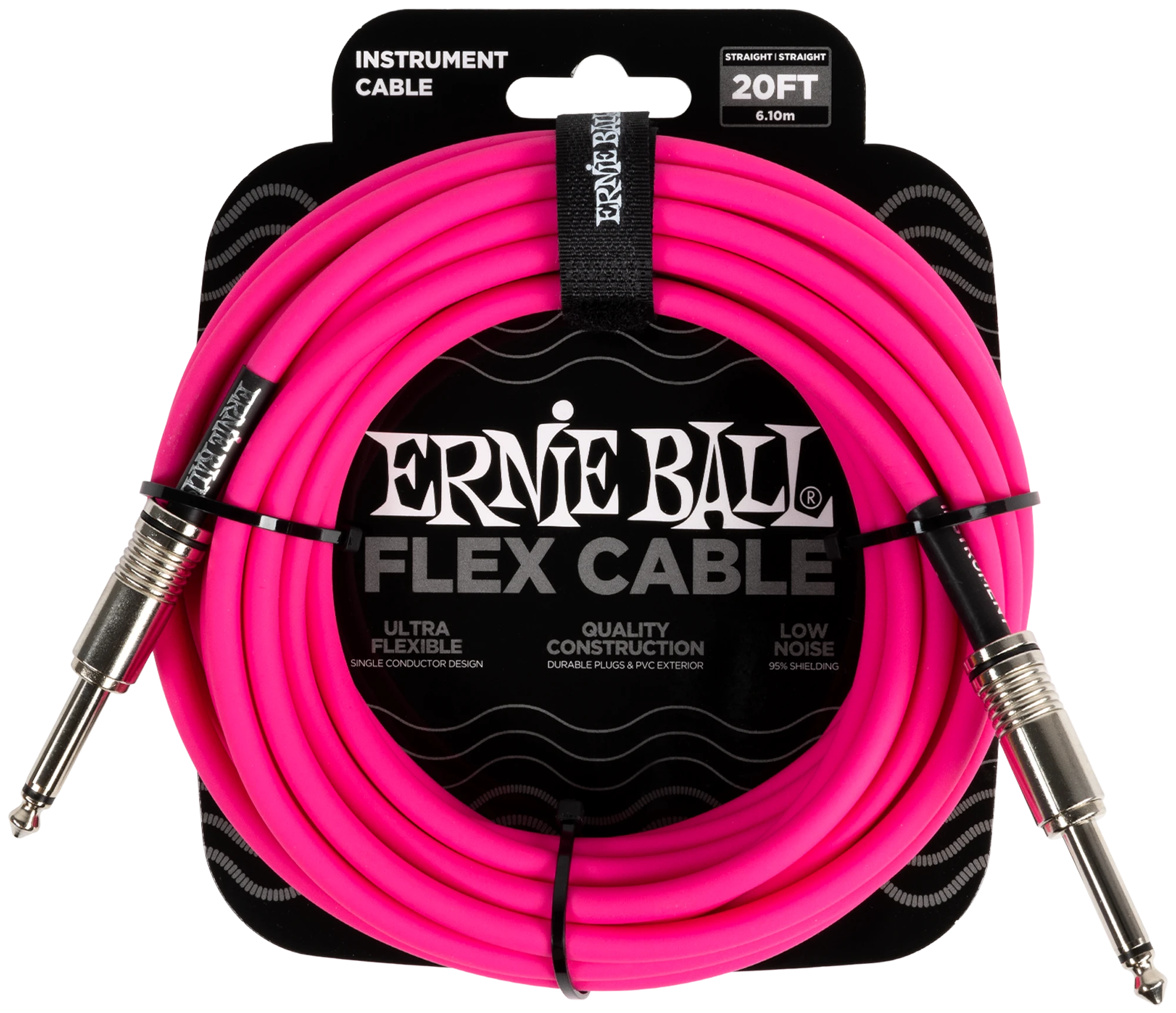 Ernie Ball Instrumentenkabel, Flex, gerade/gerade, Pink, 6.09m